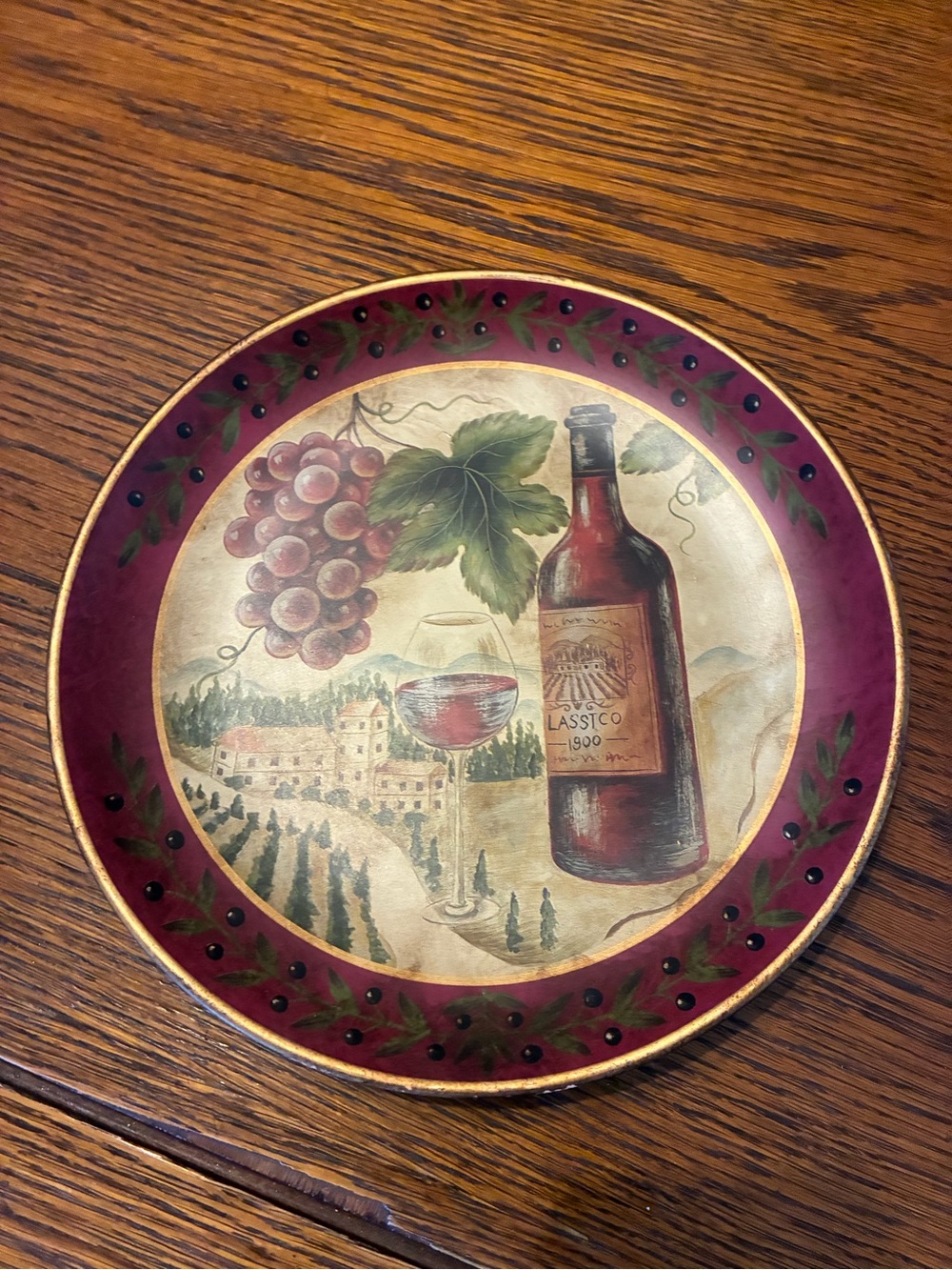 Wine & Vineyard Decorative Plate in Burgundy Accent